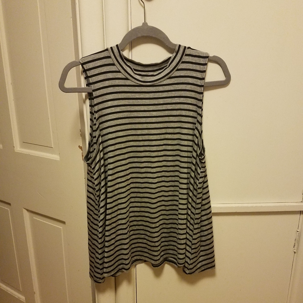 New striped os mock neck swing top